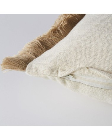 Coussin en coton écru et rose avec franges 30x50