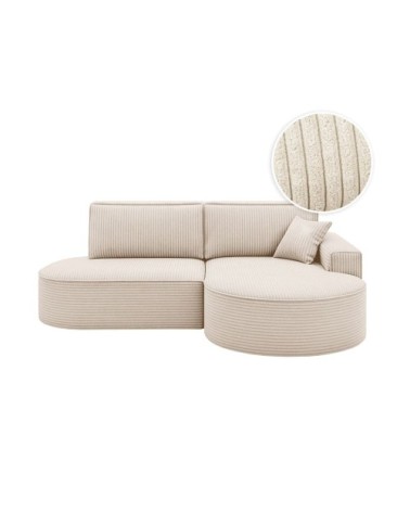 Canapé d'angle droit convertible 4places marlo en velours cotelé beige