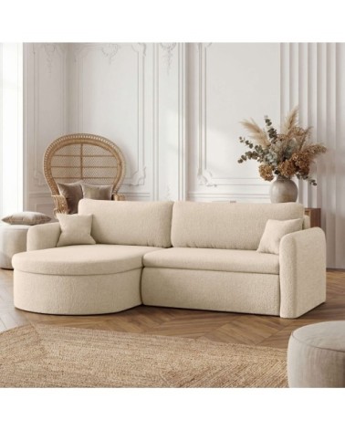 Canapé d'angle reversible convertible 4p vera en tissu bouclette beige