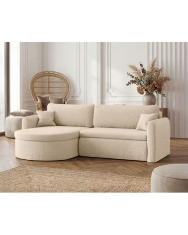 Canapé d'angle reversible convertible 4p vera en tissu bouclette beige