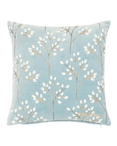 Housse de coussin en coton bleu motifs brindilles 40x40