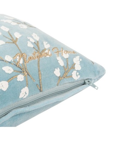 Housse de coussin en coton bleu motifs brindilles 40x40