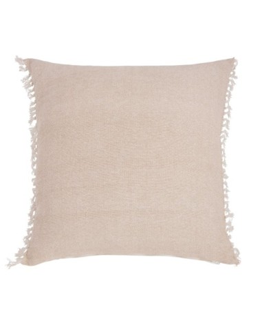 Coussin en coton beige à franges 60x60