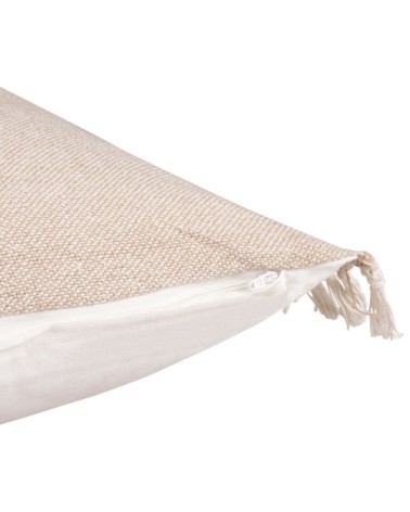 Coussin en coton beige à franges 60x60