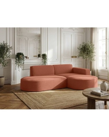 Canapé d'angle droit 4 places marla en tissu bouclette - terracotta