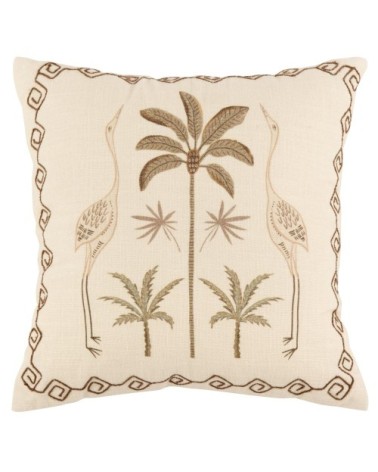 Coussin en coton brodé imprimé tropical 45x45