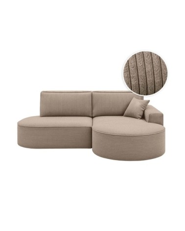 Canapé d'angle droit convertible 4places marlo en velours cotelé taupe