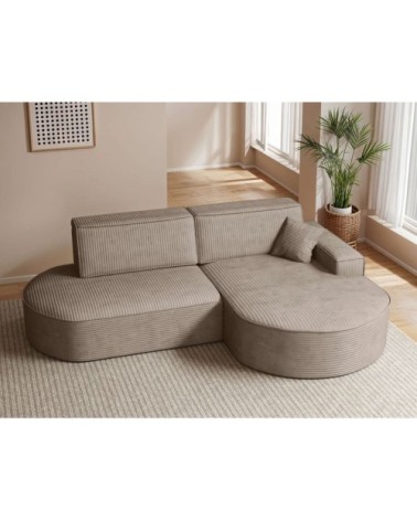 Canapé d'angle droit convertible 4places marlo en velours cotelé taupe