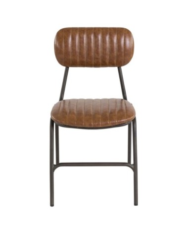 Chaise vintage imitation cuir camel et métal