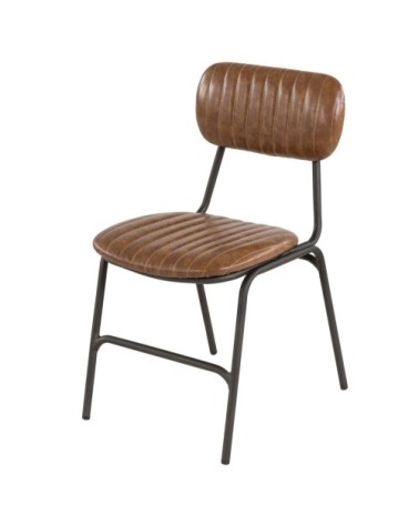 Chaise vintage imitation cuir camel et métal