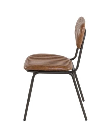 Chaise vintage imitation cuir camel et métal