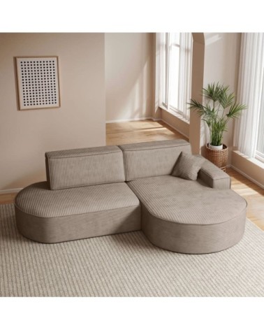Canapé d'angle droit convertible 4places marlo en velours cotelé taupe