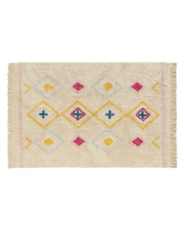 Tapis berbère en coton blanc à motifs multicolores 120x180