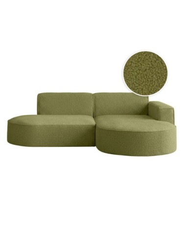 Canapé d'angle droit 4 places marla en tissu bouclette - vert kaki