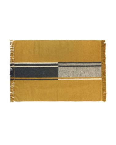 Tapis en laine et coton recyclé marron caramel, gris et blanc 140x200