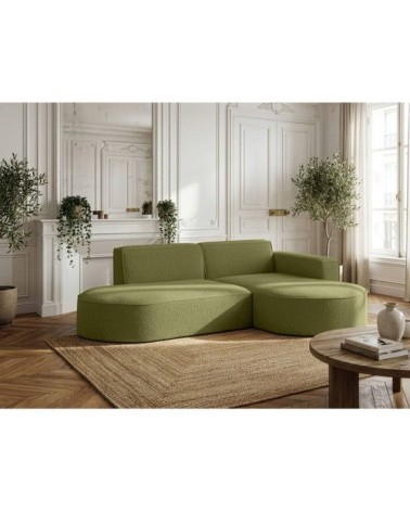 Canapé d'angle droit 4 places marla en tissu bouclette - vert kaki