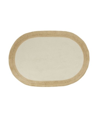 Tapis ovale en coton recyclé et jute blanc et beige 140x200