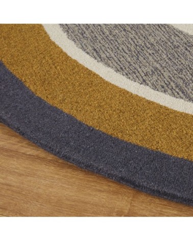 Tapis rond en laine et coton recyclé marron caramel, gris et blanc D200