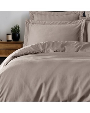 Housse de couette rayée réversible en satin Taupe 240x220 cm