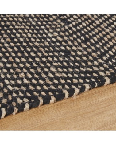 Tapis fait main en coton recyclé noir et jute 200x300