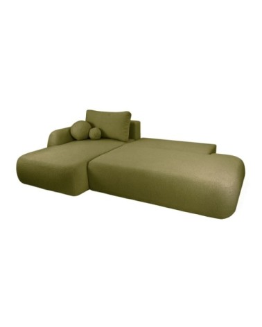 Canapé d'angle gauche convertible 5p fabio - tissu bouclette vert kaki