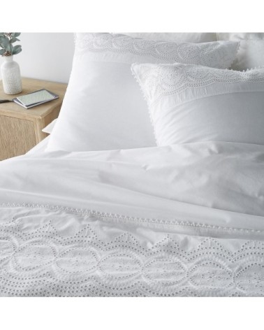 Parure de lit en coton blanc avec motifs en crochet 240x260, OEKO-TEX®