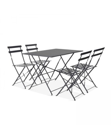 Table de jardin bistrot et 4 chaises pliantes gris
