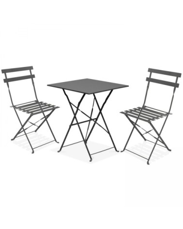 Table bistrot de jardin et 2 chaises pliantes gris