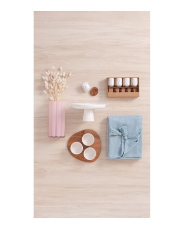 Coffret tasses en grès bleu effet marbré (x4) soucoupes en bois d'acacia