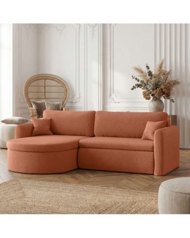 Canapé angle reversible convertible 4p vera en tissu bouclé terracotta
