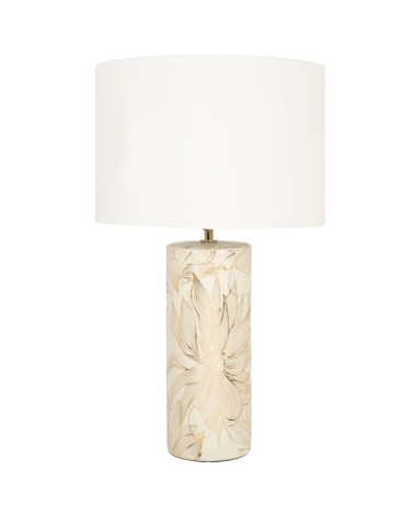 Lampe en céramique beige et abat-jour blanc