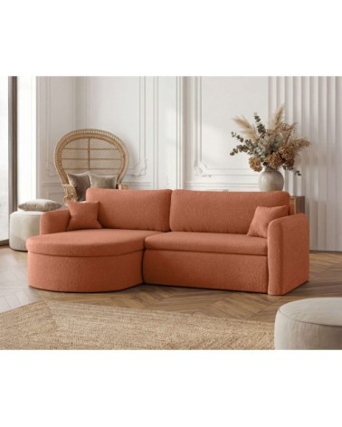Canapé angle reversible convertible 4p vera en tissu bouclé terracotta