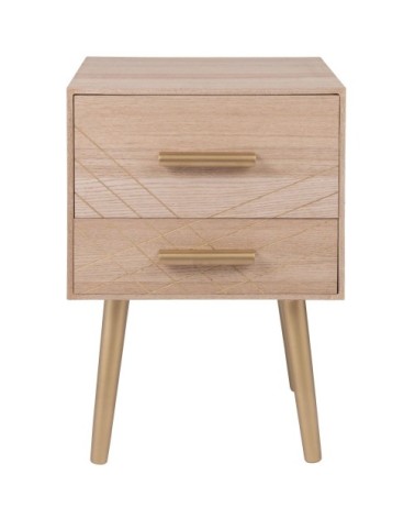 Table de chevet 2 tiroirs doré mat