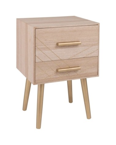 Table de chevet 2 tiroirs doré mat