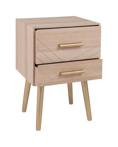 Table de chevet 2 tiroirs doré mat