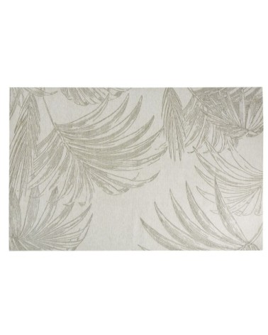 Tapis tissé jacquard écru et beige imprimé végétal 155x230