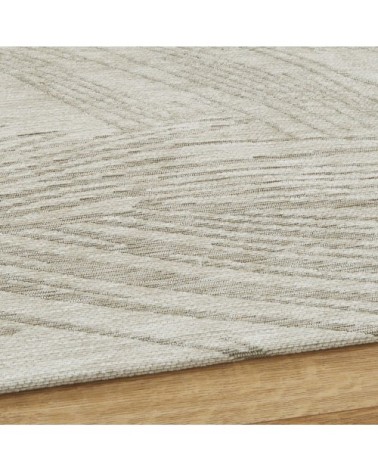 Tapis tissé jacquard écru et beige imprimé végétal 155x230