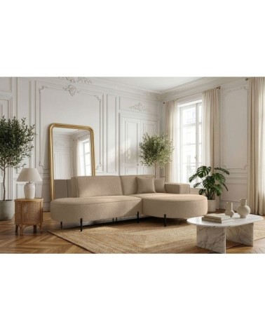 Canapé d'angle droit 4 places marlon en tissu bouclette taupe