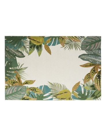 Tapis tissé imprimé jungle écru et vert 160x230