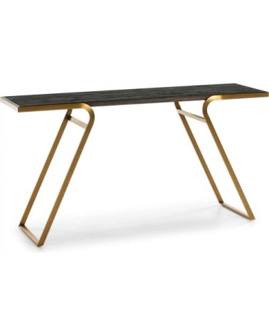 Console en bois cérusé gris pieds métal doré l152cm