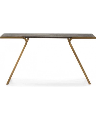 Console en bois cérusé gris pieds métal doré l152cm