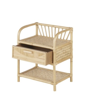 Table de chevet 1 tiroir en rotin beige