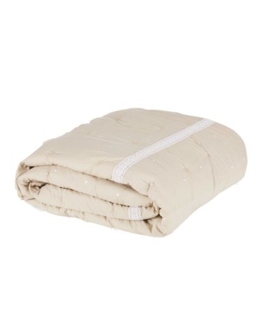 Boutis en coton beige avec volants et dentelle blancs 260x240