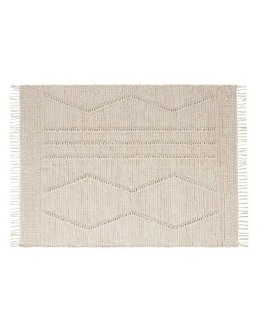 Tapis tissé main en laine, coton et jute beiges motifs en relief 140x200