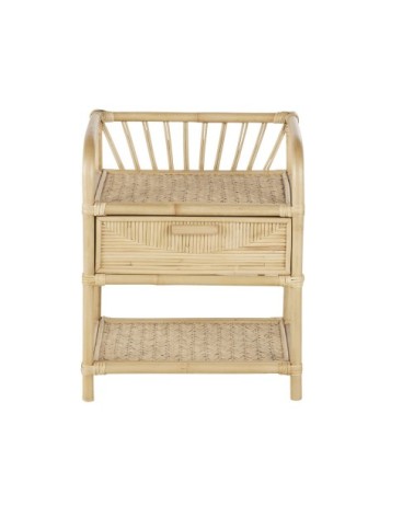 Table de chevet 1 tiroir en rotin beige
