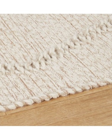 Tapis tissé main en laine, coton et jute beiges motifs en relief 140x200