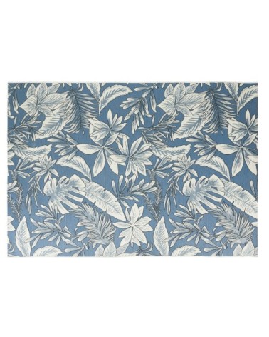 Tapis tissé jacquard imprimé végétal bleu et blanc 160x230