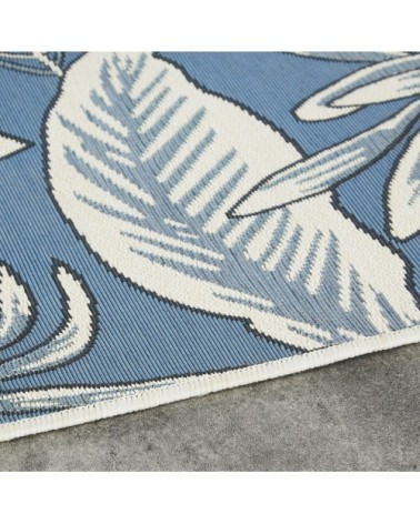 Tapis tissé jacquard imprimé végétal bleu et blanc 160x230
