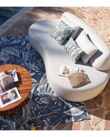 Tapis tissé jacquard imprimé végétal bleu et blanc 160x230