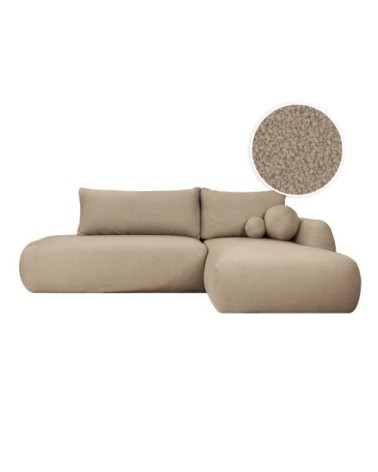 Canapé d'angle droit convertible 5p fabio en tissu bouclette - taupe